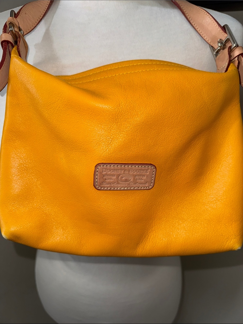 Dooney & Bourke Bright Yellow Leather Shoulder Bag with Tan Trim